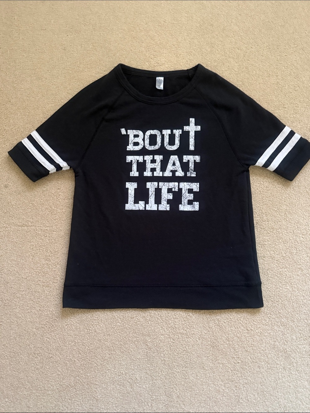 Alternative Apparel Black Short-Sleeve Graphic Sweatshirt with White Stripes